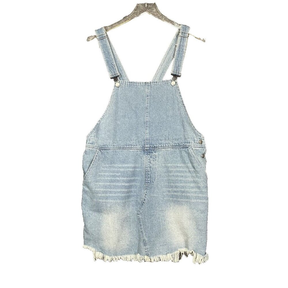 Altar’d State Dress Womens Large Denim Jeans Overalls Light Wash Mini Frayed Hem